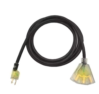 Plug 3pin and NEMA Female End Type for Outdoor 3 Prong 13 Amp 12/3 SJTW Multiple Black Extension Cord With Light