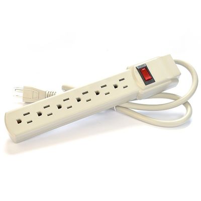 Beige 6 Outlet North American Standard Electric Extension Sockets Power Strip Socket 14AWG Cable 3FT for Home Appliances