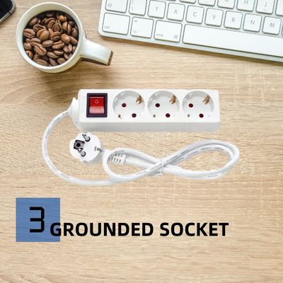 EU標準 3 Way拡張電源帯 スイッチ付き 3x1.5mm2ケーブル 1 メートル 個別ソケット接地 標準接地