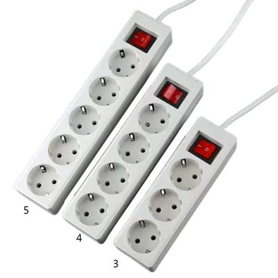 EU標準 3 Way拡張電源帯 スイッチ付き 3x1.5mm2ケーブル 1 メートル 個別ソケット接地 標準接地