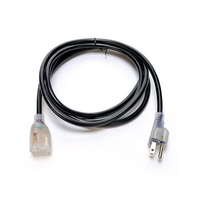 天候耐性PVC素材 電源コード ETL NEMA 5-15 8/10/12 AWG ライト付き黒色延長コード 1 アウトレット フェスティバルヤード
