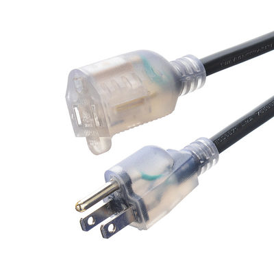 天候耐性PVC素材 電源コード ETL NEMA 5-15 8/10/12 AWG ライト付き黒色延長コード 1 アウトレット フェスティバルヤード