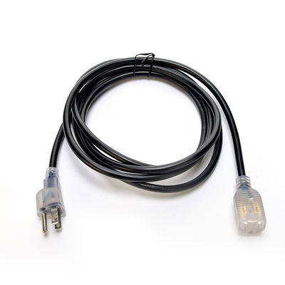 天候耐性PVC素材 電源コード ETL NEMA 5-15 8/10/12 AWG ライト付き黒色延長コード 1 アウトレット フェスティバルヤード