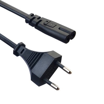 酸素のない赤糸銅導体 欧州標準 2ピン Euプラグ 電源コード 家庭用電器用のブラックプラグ